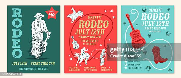 bildbanksillustrationer, clip art samt tecknat material och ikoner med set of cowboy rodeo poster templates - cowboy
