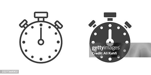 stopwatch thin line and glyph solid icon. editable stroke and perfect pixel isolated on transparent background - running checking watch stock illustrations
