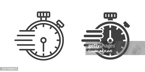 stopwatch thin line and glyph solid icon. editable stroke and perfect pixel isolated on transparent background - running checking watch stock illustrations
