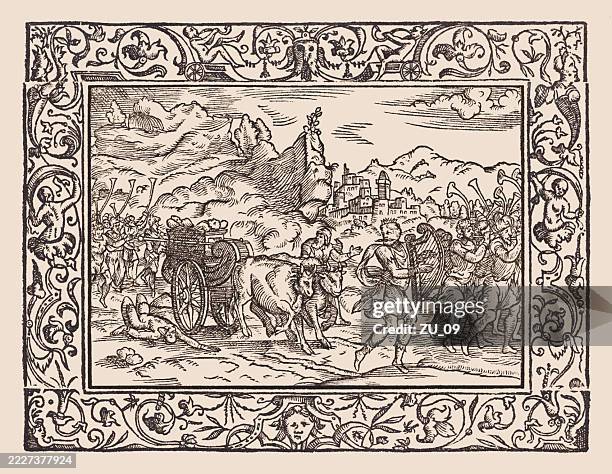 king david brings the ark to jerusalem (2 samuel 6) - king david stock illustrations
