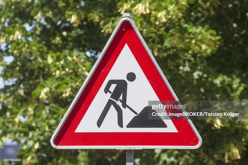 Warning sign. Construction site sign, Germany