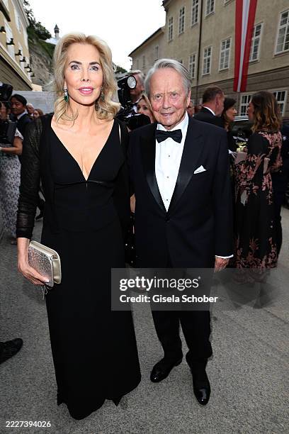 Princess Gabriele zu Leiningen, Wolfgang and Porsche during "Maria Stuarda" premiere during Opera Festival at Grosses Festspielhaus on August 1, 2025...