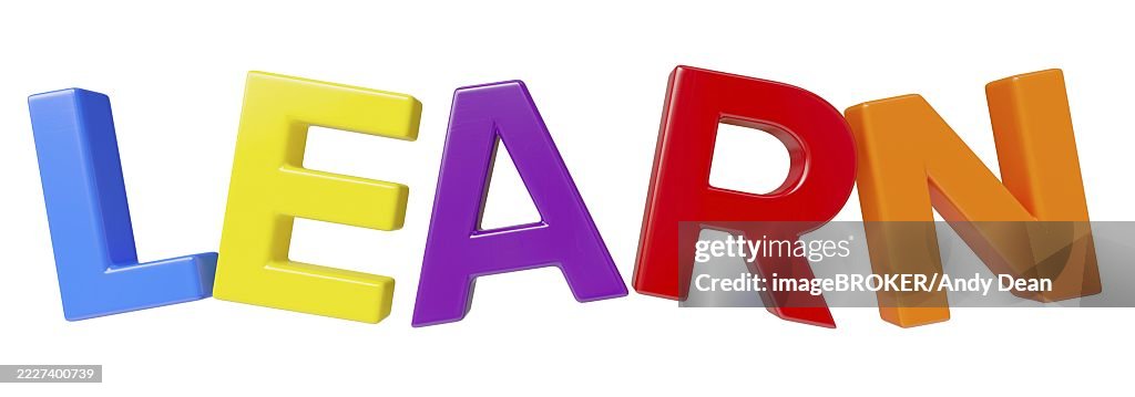 Plastic magnetic letters spelling the word learn isolated on a white background
