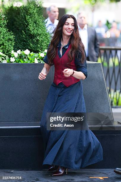 Anne Hathaway is seen on the set of "The Devil Wears Prada 2" in Midtown on July 28, 2025 in New York City.