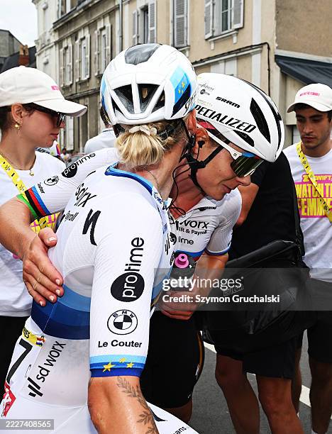 Stage winner Lorena Wiebes of Netherlands and Team SD Worx - Protime celebrate with her teammate Lotte Kopecky of Belgium after the 4th Tour de...