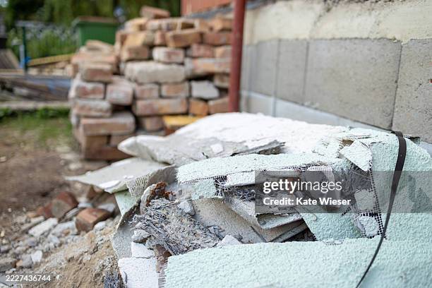 construction waste. aftermath of demolition or renovation work. - construction waste stock pictures, royalty-free photos & images