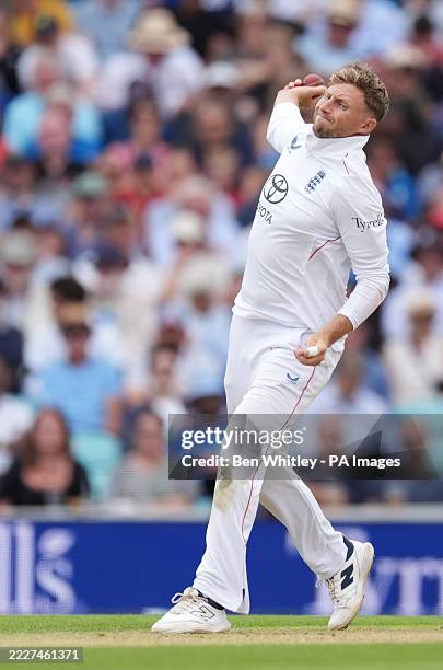 England's Joe Root bowls on day three of the Fifth Rothesay Men's Test at the Kia Oval, London. Picture date: Saturday August 2, 2025.