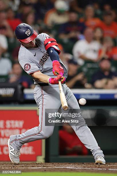 Nationals Riley Adams Riley Adams of the Washington Nationals singles during the third ...