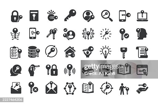 Key glyph solid icons. Containing privacy, access, closed, open solid icons collection Key glyph solid icons. Containing privacy, access, closed, open solid icons collection