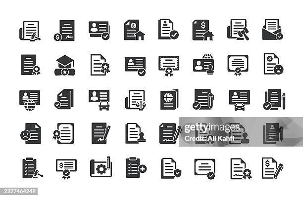document glyph solid icons. containing legal document, file, paper solid icons collection - visa application stock illustrations