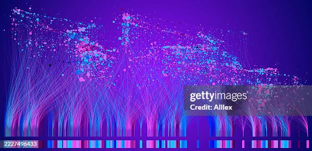 digital data visualization with network connections and abstract colorful artwork - digital composite stock illustrations
