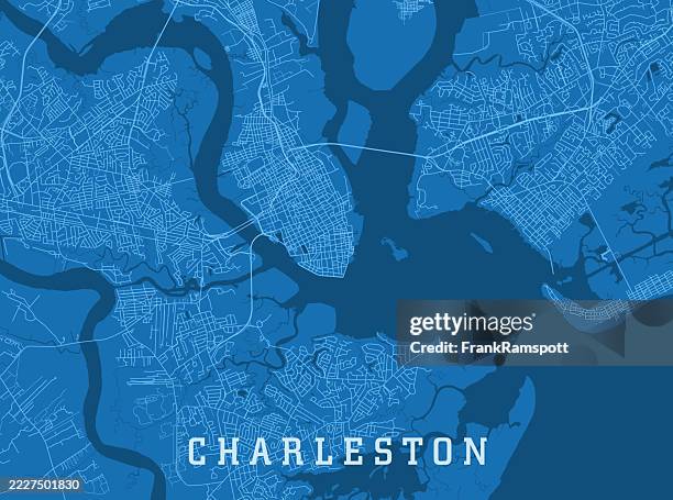 charleston sc city vector road map blue horizontal - james island sc stock illustrations