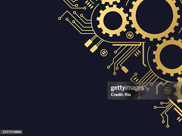technology circuit gear machinery process modern shapes design - engineering-design-process-diagram stock illustrations