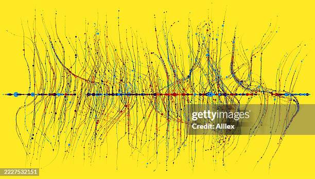 colorful abstract data visualization with dynamic lines on yellow background - digitalization background stock illustrations