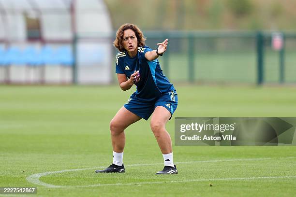 Natalia Arroyo, Manager of Aston Villa, during a training session at Bodymoor Heath training ground on July 29, 2025 in Birmingham, England.