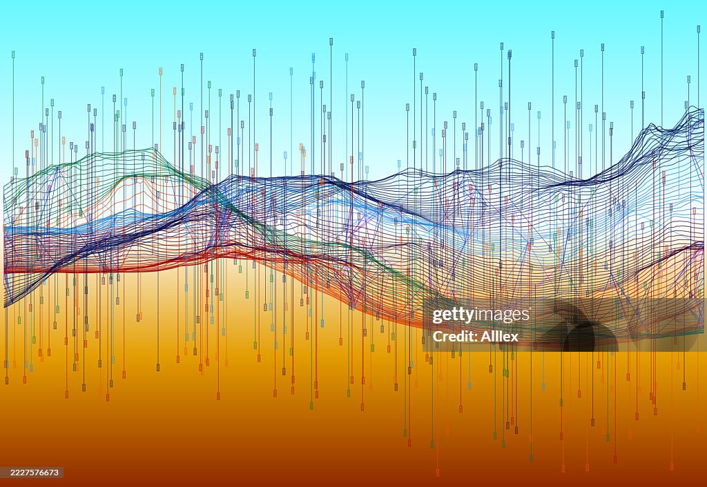 Calming Gradient Data Visualization Abstract Data Visualization Featuring Colorful Wireframe Landscape With ...