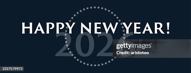 stockillustraties, clipart, cartoons en iconen met official governmental happy new year. blue simple banner with stars. - officiële openingen