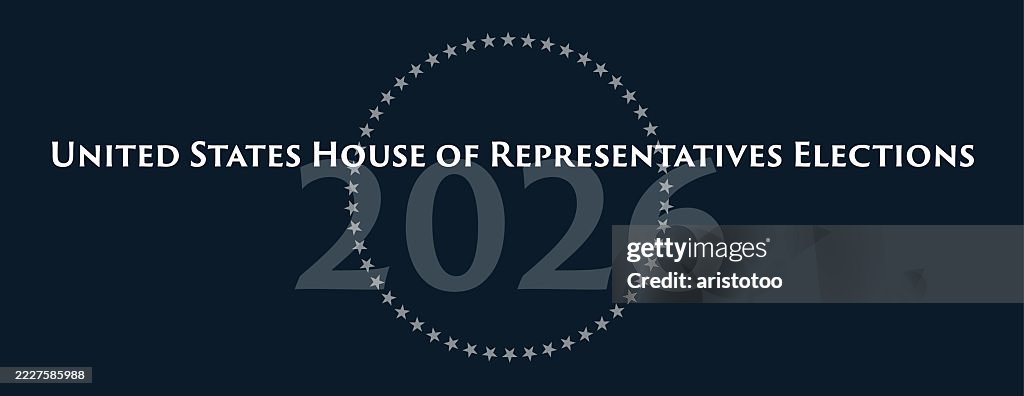US Midterm elections banner with US Star circle on blue background.
