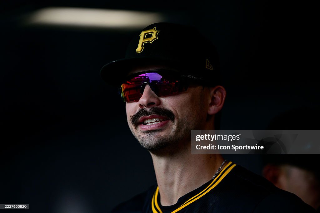 Prates R&b Pittsburgh Pirates outfielder Bryan Reynolds looks on in the dugout ...