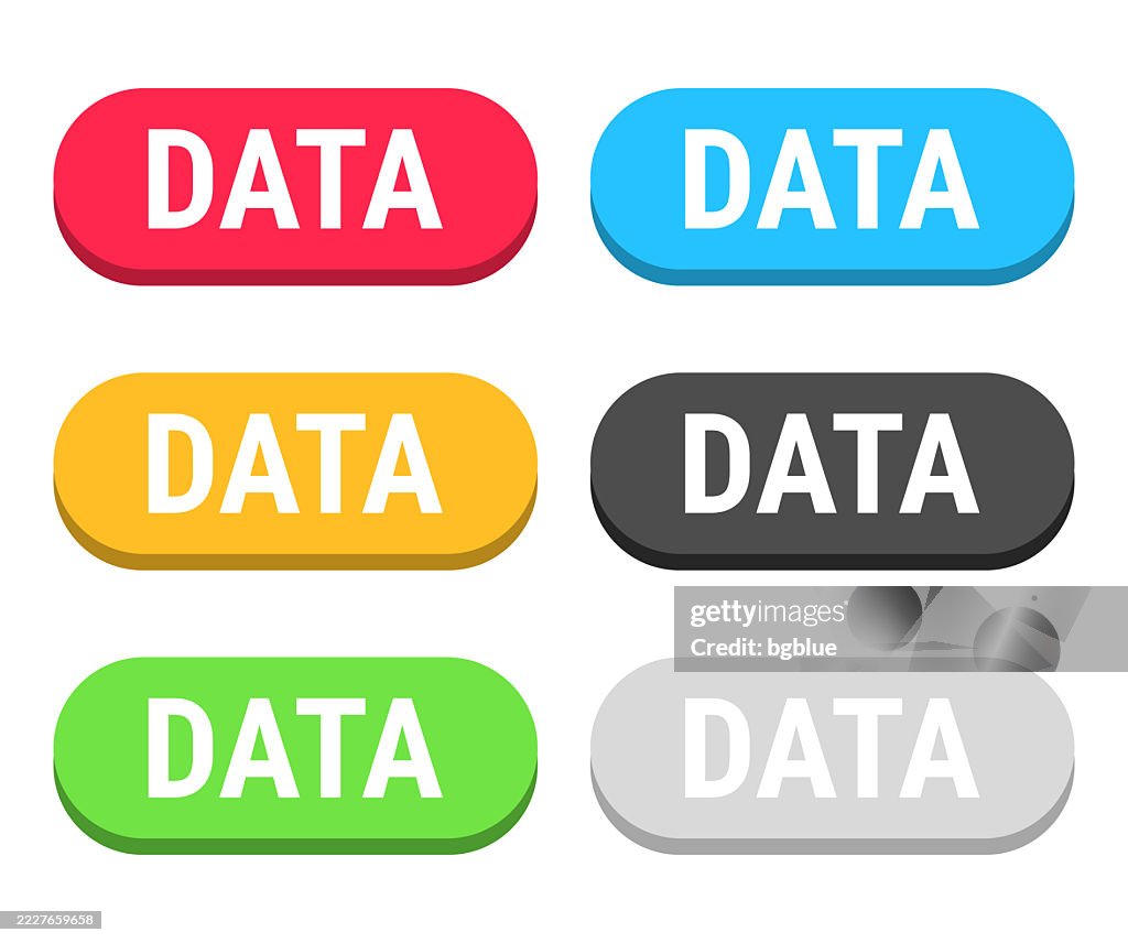 Sample Data Button Data Colorful 3d Click Web Buttons On Blank Background High-Res Vector ...