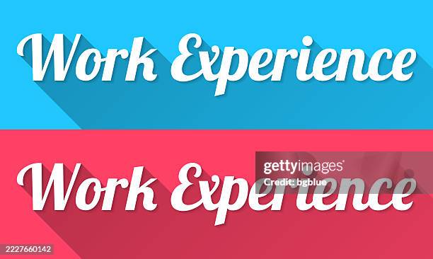 work experience - flat design with long shadow on blue and red background - apprentice stock illustrations