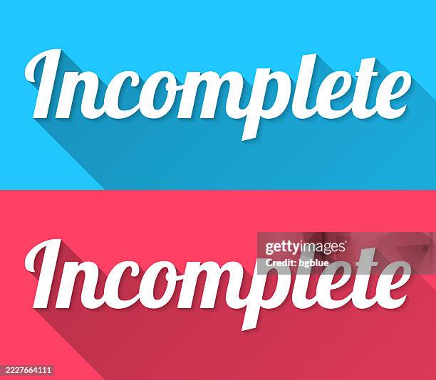 incomplete - flat design with long shadow on blue and red background - too small stock illustrations