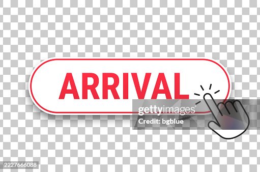 Arrival - 3D click web button with hand cursor on blank background Arrival - 3D click web button with hand cursor on blank background