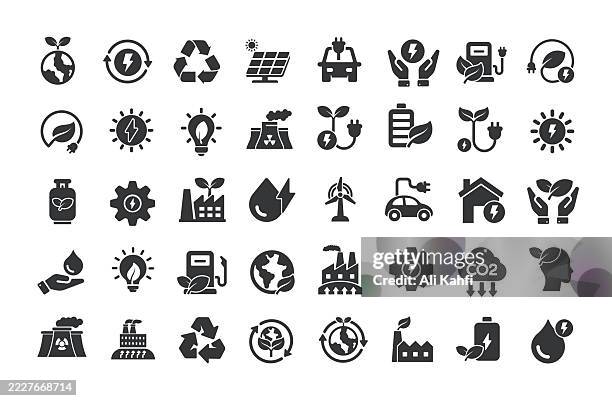 bildbanksillustrationer, clip art samt tecknat material och ikoner med green energy glyph solid icons. containing renewable, ecology, sustainable solid icons collection - miljöfrågor