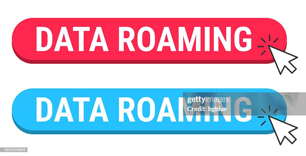 Roaming Button Data Roaming Red And Blue Buttons With Cursor On White Background High ...