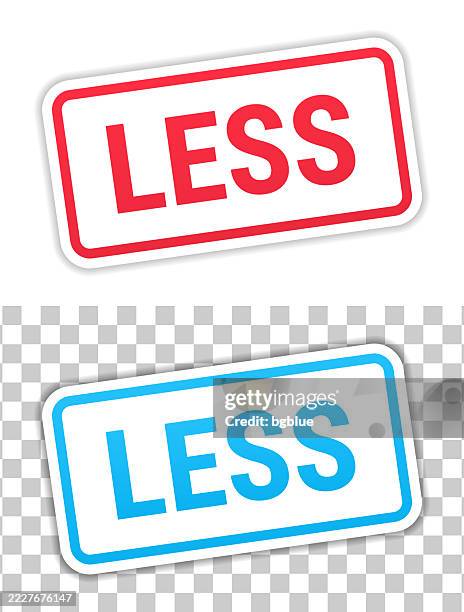 less - red and blue labels on blank background - less paperwork stock illustrations