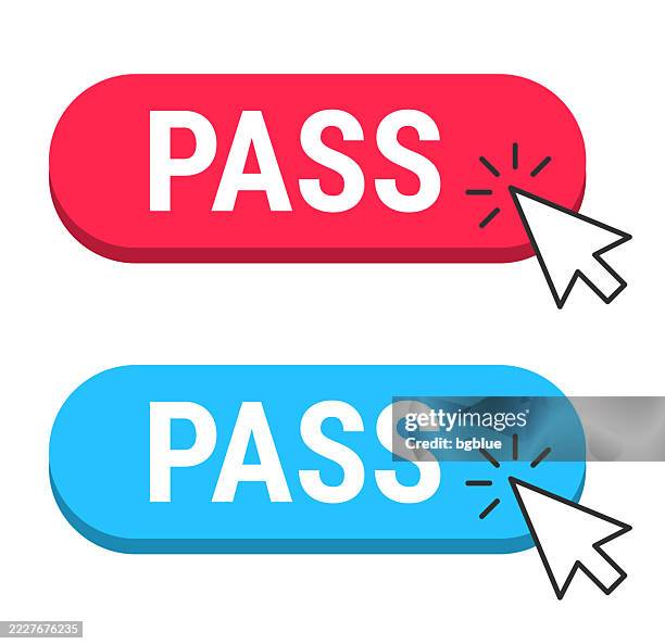 pass - red and blue buttons with cursor on white background - donate button icon stock illustrations