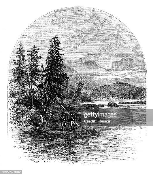 columbia river and puget sound - puget sound fishing stock illustrations