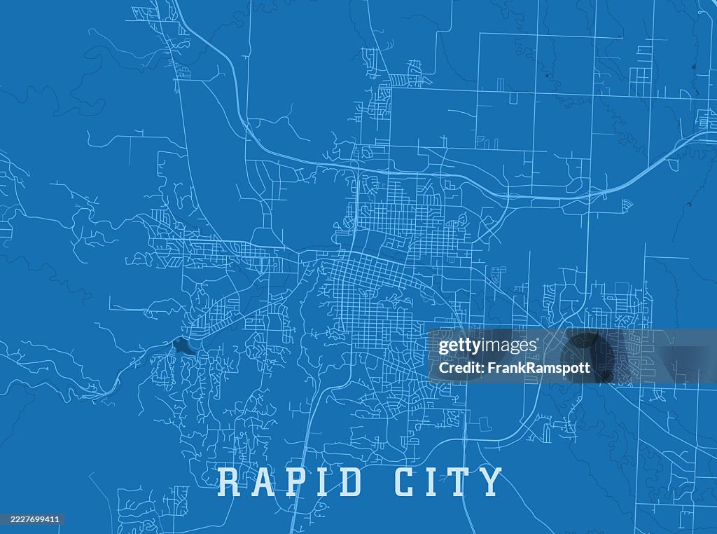 Rapid City SD City Vector Road Map Blue Horizontal