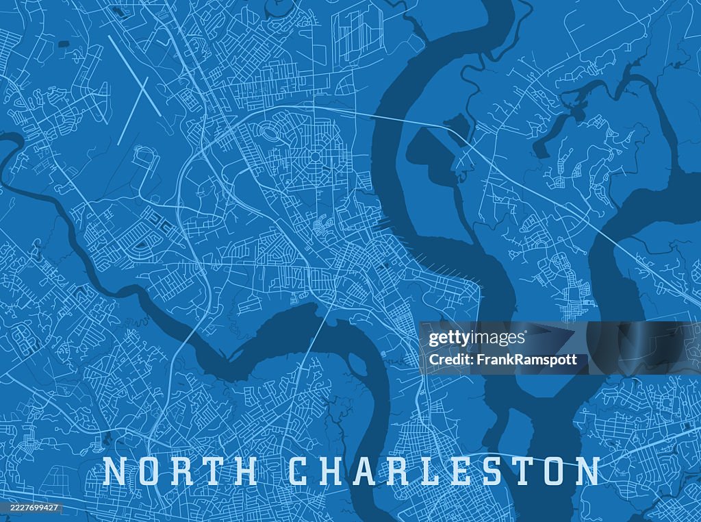 North Charleston SC City Vector Road Map Blue Horizontal