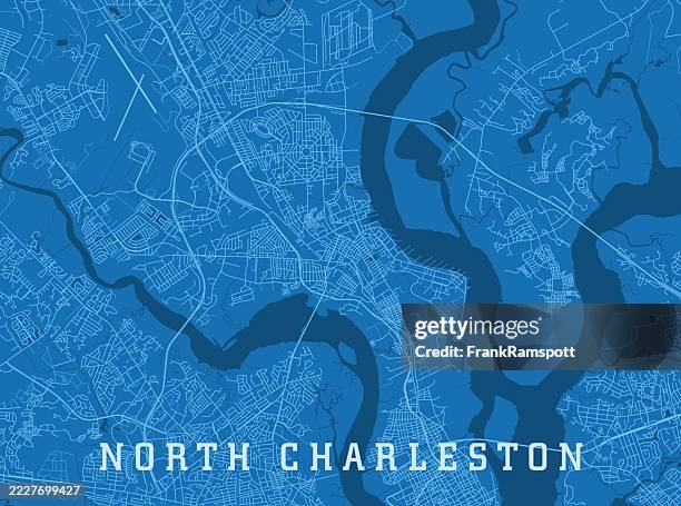 north charleston sc city vector road map blue horizontal - north charleston south carolina stock illustrations