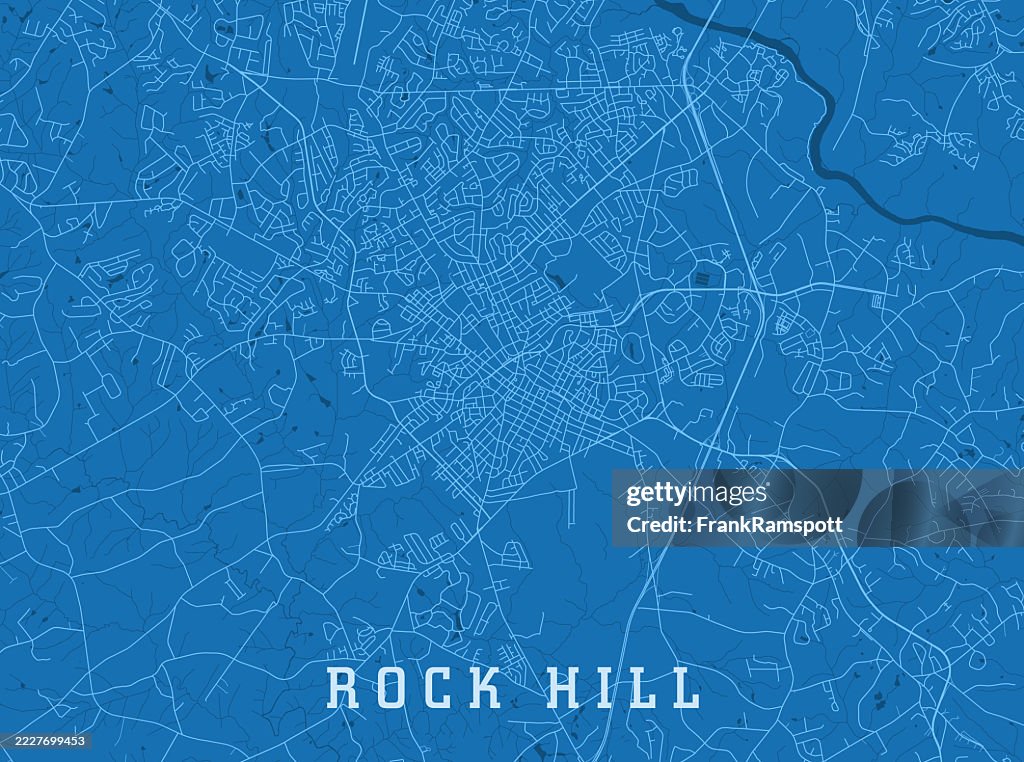 Rock Hill SC City Vector Road Map Blue Horizontal