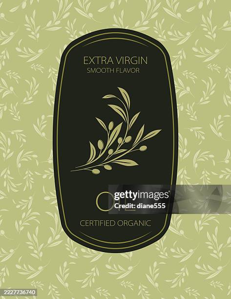 illustrations, cliparts, dessins animés et icônes de modèle élégant d’étiquette d’huile d’olive avec des branches d’olivier - olivier