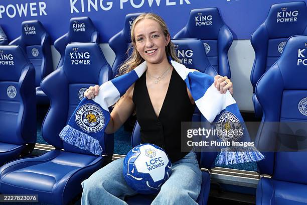 Leicester City Women unveil new signing Katie Keane at King Power Stadium on August 04, 2025 in Leicester, United Kingdom.