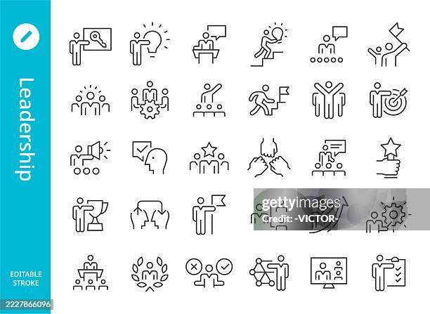 ilustraciones, imágenes clip art, dibujos animados e iconos de stock de iconos de liderazgo - serie line - lider
