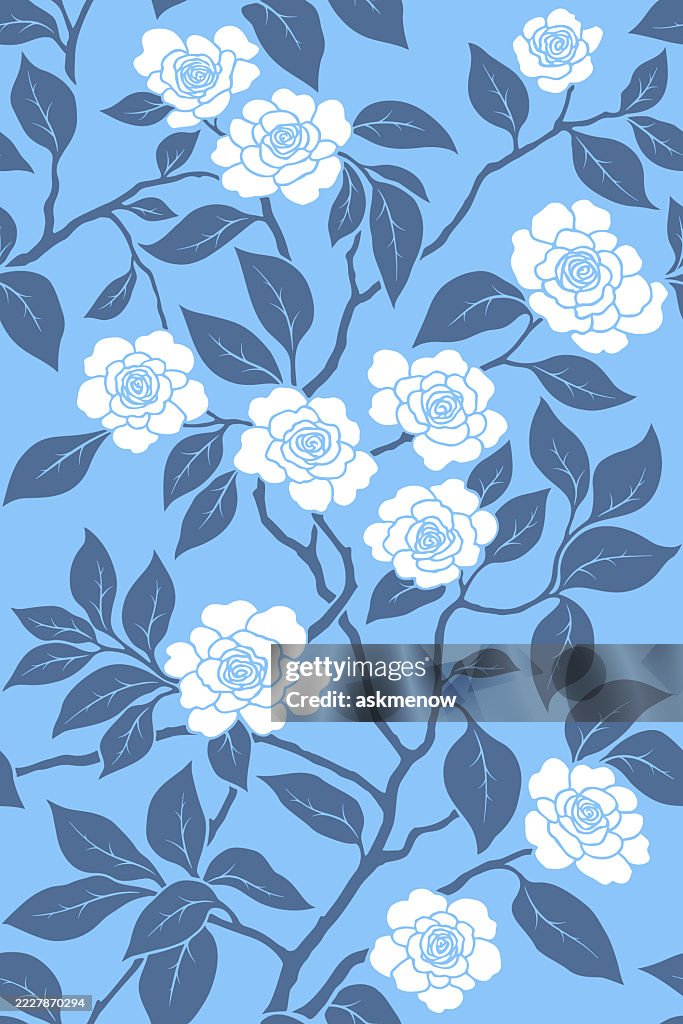Seamless pattern with roses on branches
