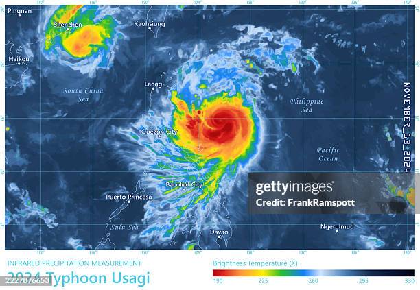 typhoon usagi 20241113 precipitation map philippines - philippines typhoon stock illustrations