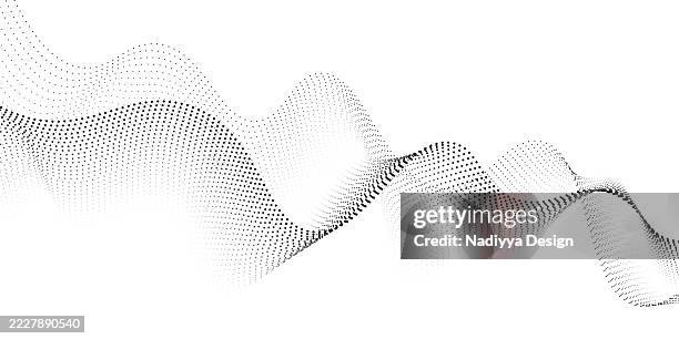 particle technology wave line design. black futuristic dot pattern on white background. - 3d monochrome background stock illustrations