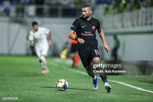 Pavol Safranko of Sabah control the ball during the UEFA Conference Second Qualifying Round Second Leg match between Sabah and Petrocub at Alinja...