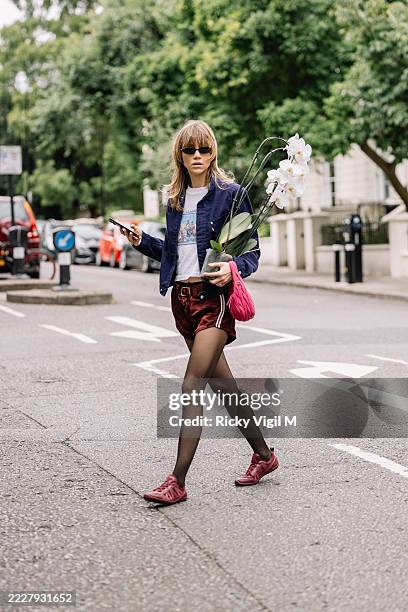 Suki Waterhouse spotted plant shopping on July 31, 2025 in London, England.