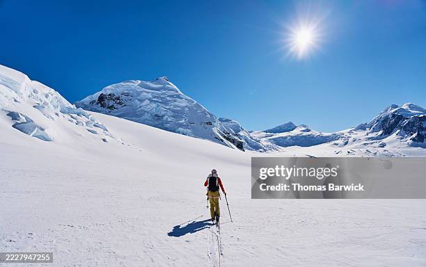 wide shot ski guide leading tour across glacier in antarctica - antarctica stock pictures, royalty-free photos & images