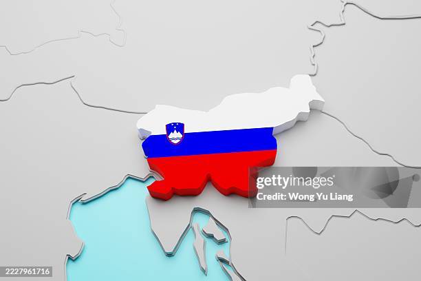 slovenia map with slovenian flag - slovenian flag stock pictures, royalty-free photos & images