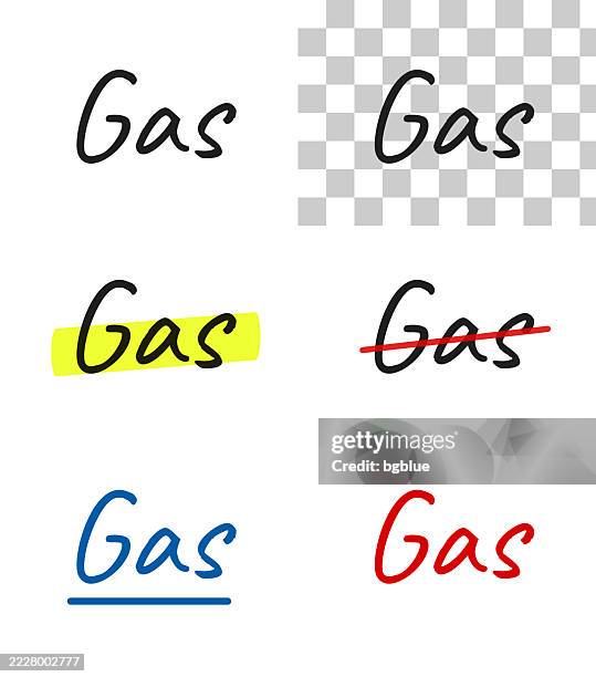 gas - handwritten text, highlighted, crossed out, underlined on blank background - flames transparent background stock illustrations