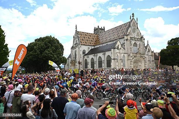 General view of the peloton with the Brou Monastery in the background prior to the 4th Tour de France Femmes 2025, Stage 7 a 159.7km stage from...