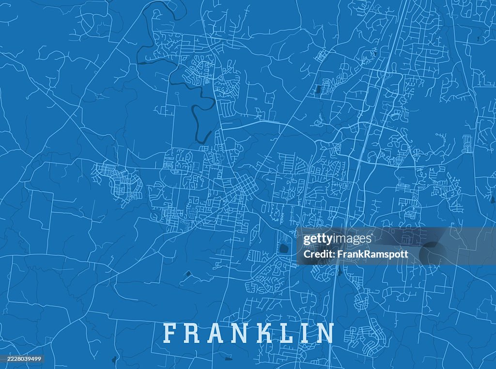 Franklin TN City Vector Road Map Blue Horizontal