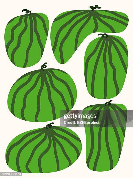 watermelon fruit abstract shapes pattern. hand drawn watermelon slices and forms. modern fruit themed wallpaper design. minimalist organic shapes of watermelons. abstract fruit art print - watermelon background stock illustrations